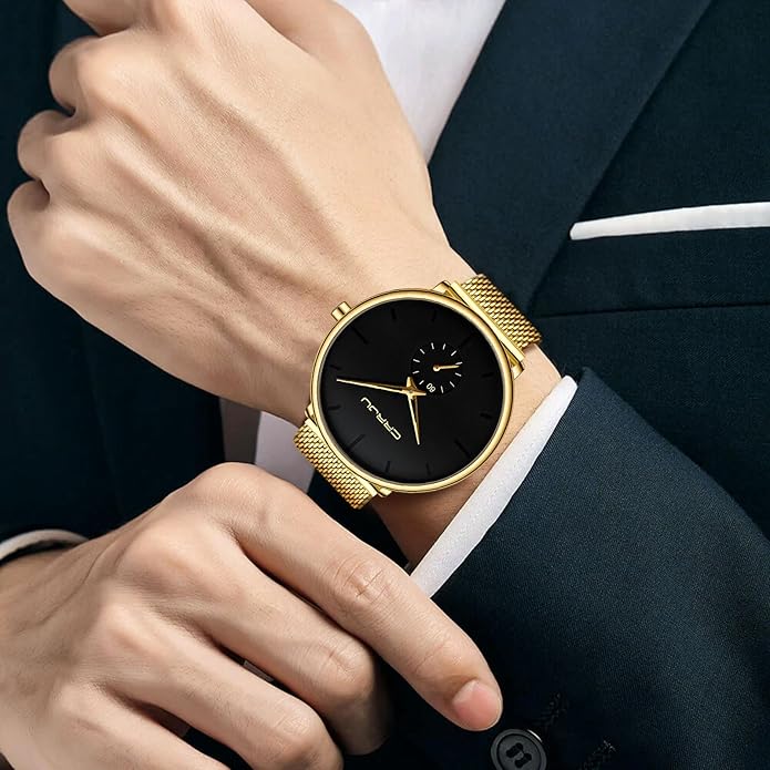 Mens Watches Ultra-Thin Minimalist Waterproof - Fashion Wrist Watch for Men Unisex Dress with Stainless Steel Mesh Band