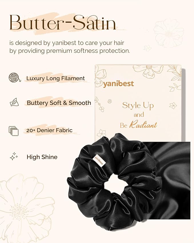 Yanibest 8 Pcs Satin Scrunchies - Silk Scrunchies Ponytail Holders,Soft Satin Hair Ties No Damage,Hair Accessories for Women