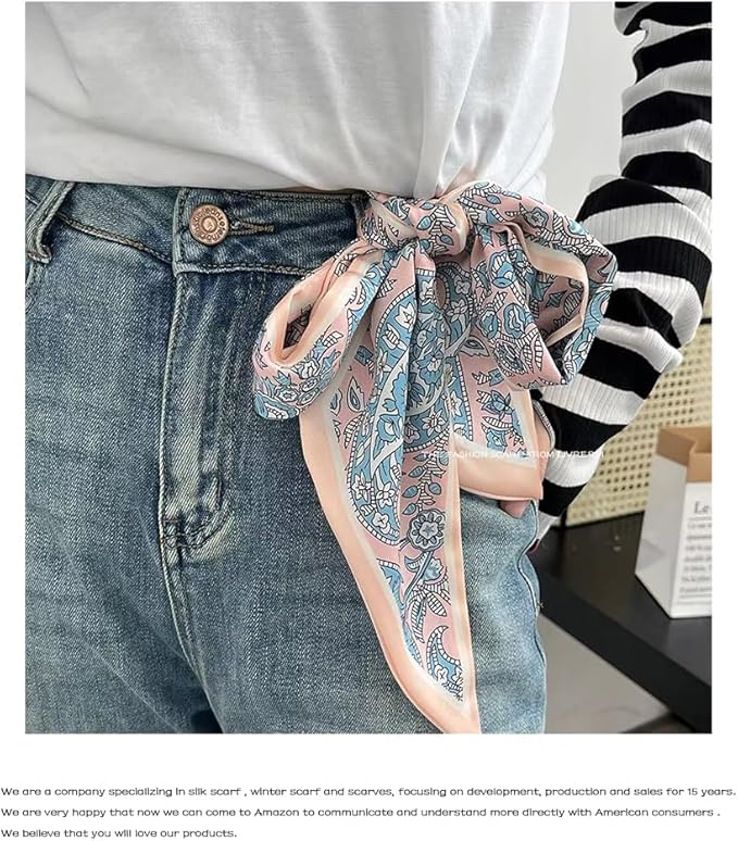 Livrerpi Silk Feeling Head Scarf Fashion Satin Hair Scarf Square Long Scarves for Women Gifts