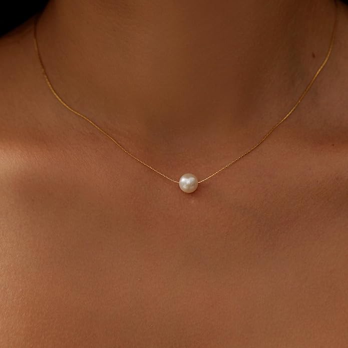 Gold Pearl Necklaces for Women Trendy 14k Gold Plated Dainty Necklace Simple Pearl Drop Single Charm Pendant Necklace Women's Jewelry Best Friend Birthday Gifts Gold Jewelry for Women