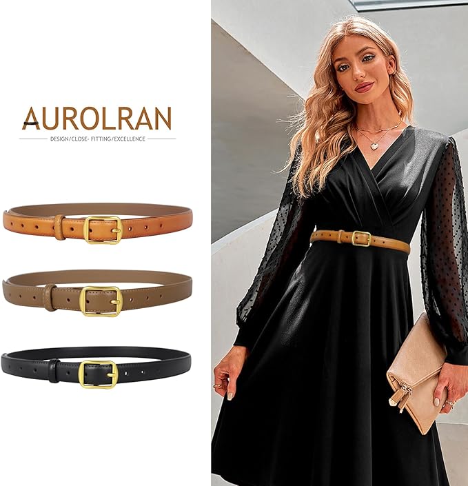 Women's Fashion Classic Metal Buckle Leather Belt with Jeans Dress