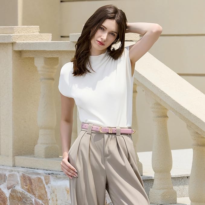 VATAN Women Leather Belt for Jeans Dresses Pants Fashion Ladies Casual Waist Belt with Gold Buckle