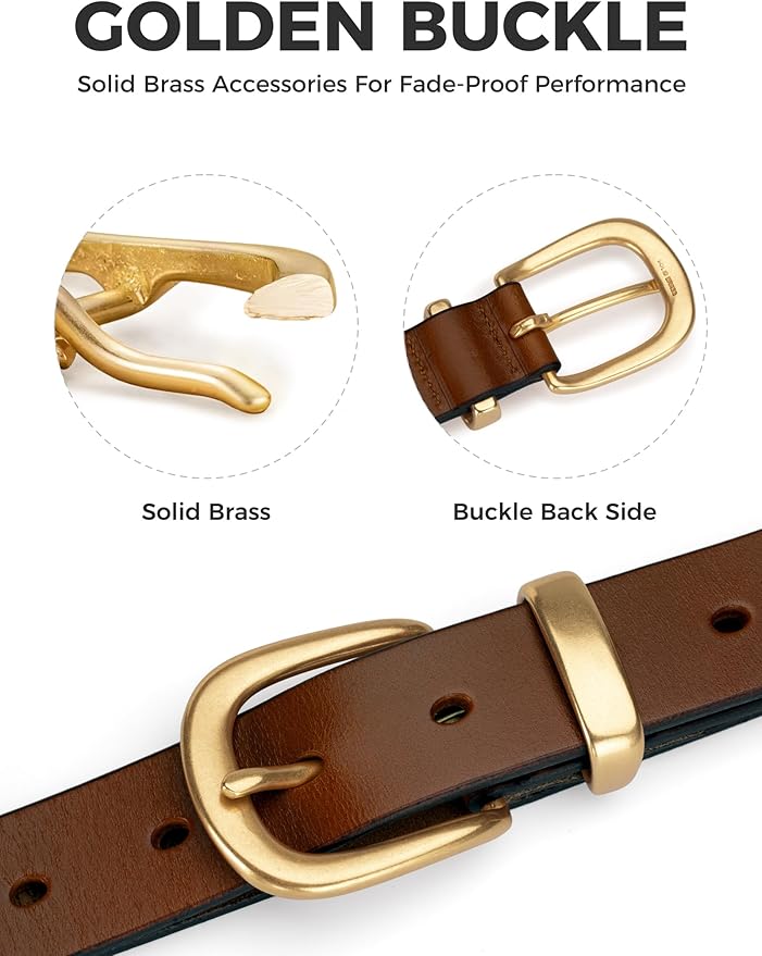 Womens Belts for Jeans 1.1" Width Ladies Belts for Dresses Full Grain Leather Gold Buckle Belt Gift Box
