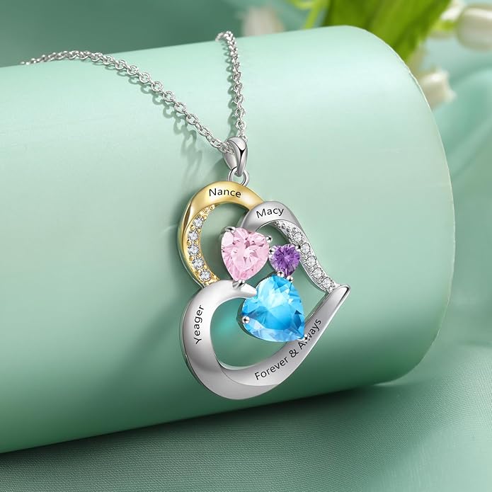 GLAMCARAT Personalized mothers necklace with birthstones names sterling silver jewelry for women customized engraved necklace