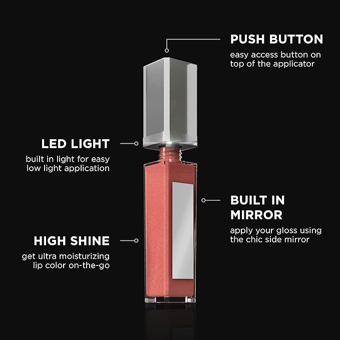 Pure Illumination Light-Up Lip Gloss with LED-Lit Applicator Brush + Side Mirror, Non-Sticky, Moisturizing Hydrating Lip Glosses with Lanolin, Jojoba Oil, & Vitamin E, Caribbean Coral