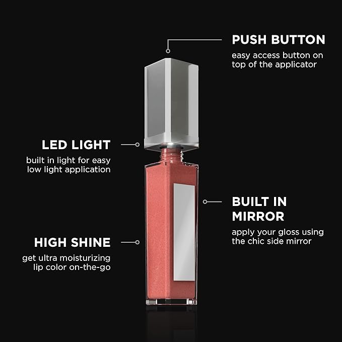 Pure Illumination Light-Up Lip Gloss with LED-Lit Applicator Brush + Side Mirror, Non-Sticky, Moisturizing Hydrating Lip Glosses with Lanolin, Jojoba Oil, & Vitamin E, Oopsy Daisy