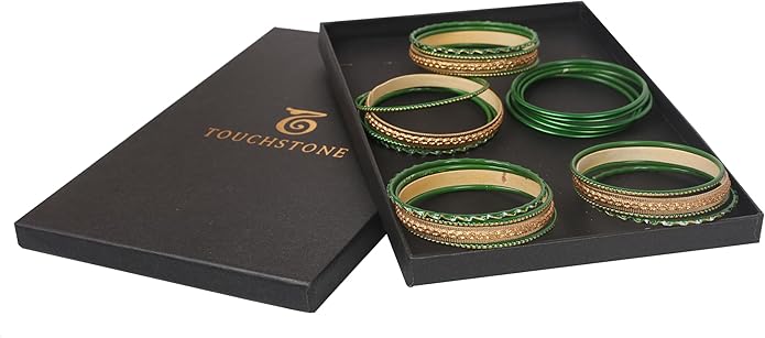 Touchstone Indian Metal Bangles for Women Gold Alloy Bracelets desi 2 Dozen Bangle Collection Bollywood Women's Jewelry Set Multi Stacking Wide Chunky Textured Golden Set of 24 in Gold or White Tone