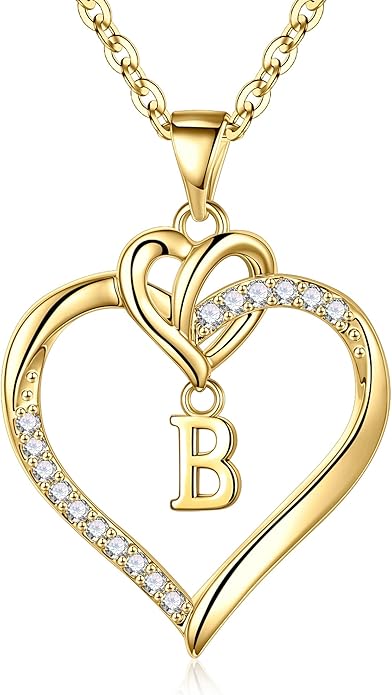 STORUP Gifts for Women Teen Girls - Heart Initial Necklaces for Women Girls, 14K-Gold-Plated Cubic Zirconia Initial A-Z Pendant Dainty Heart Necklaces for Teen Girl Jewelry Birthday Gifts
