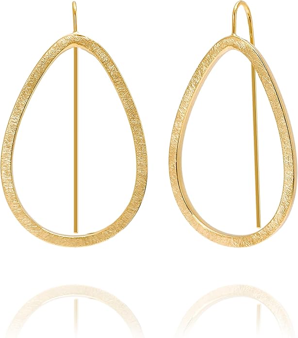 OZEL Gold Dangle Earrings for Women Brushed Finish, Matte Gold Statement Jewelry, 14k Gold Plated