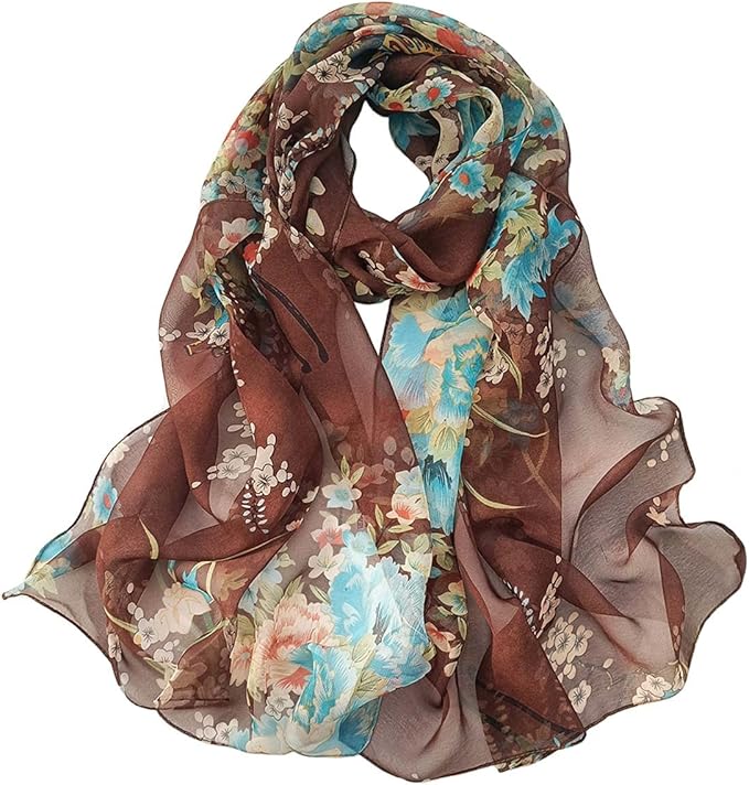 Pokeedioty Scarfs for Women Lightweight Fashion Scarves Elegant Floral Pattern Sheer Scarfs