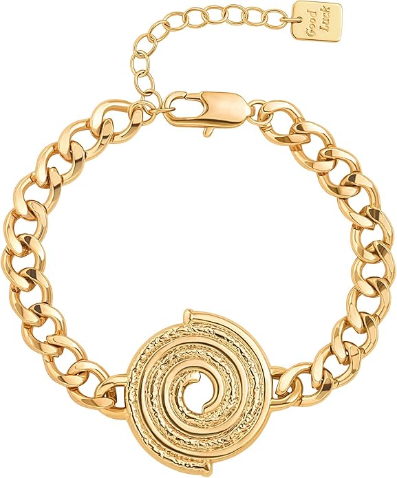 SOFYBJA 18k Gold Plated Personalized Chunky Cuban Oval Link Chain Bracelets for Men Toggle Rope Bracelet Jewelry for Women