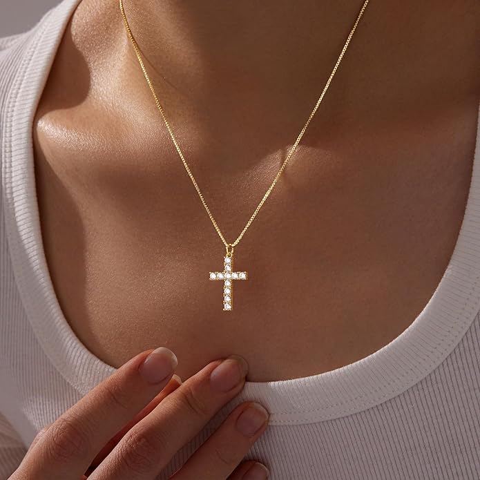 Infinity Cross Necklace for Women, Unique Trendy Fahion Cross Jewelry Gifts, Non Tarnish & Waterproof Dainty Simple Gold Cross Pendant, Christian Religious Easter Faith Accessories Jewelry Gifts