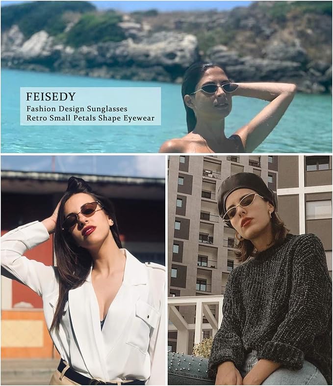 FEISEDY Fashion Designer Sunglasses Retro Small Petals Shape Arc Temple Design B2298