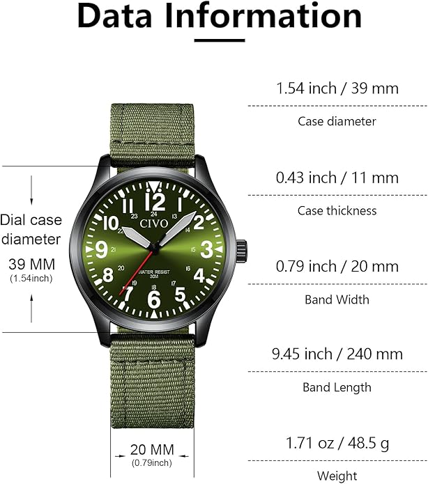 CIVO Analog Wrist Watches for Men: Waterproof Stainless Steel Mens Watches - Silver Watch with Easy Read Dial Men's Watch for Gift