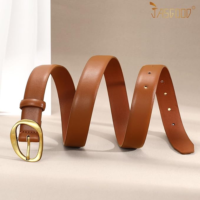 JASGOOD Leather Belts for Women Cute Casual Waist Belt with Gold Buckle Ladies for Jeans Pants Dresses