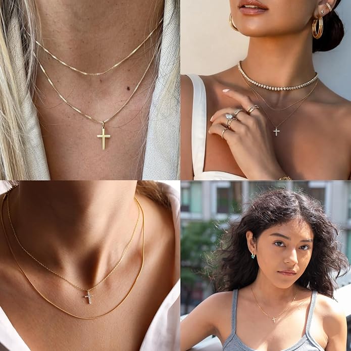 Infinity Cross Necklace for Women, Unique Trendy Fahion Cross Jewelry Gifts, Non Tarnish & Waterproof Dainty Simple Gold Cross Pendant, Christian Religious Easter Faith Accessories Jewelry Gifts