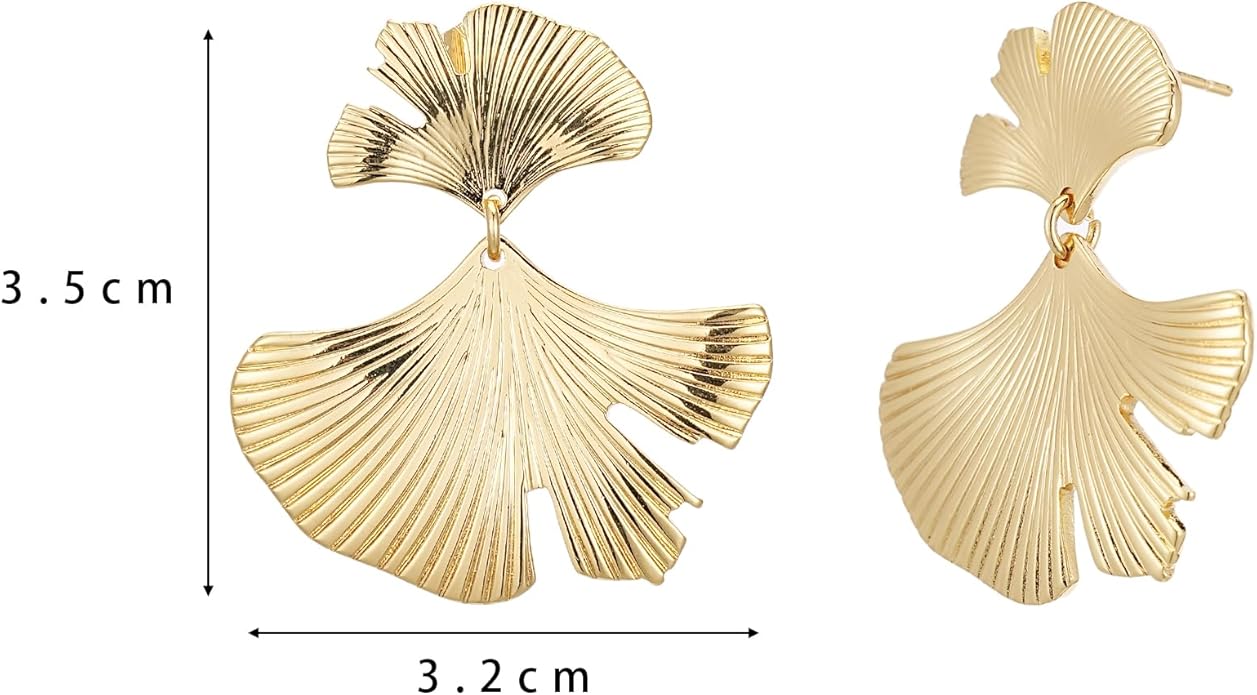 Large Gold Earrings for Women, Chunky Gold Statement Drop Dangle Earring Maple Leave Ginko Leaf Jewelry Gifts