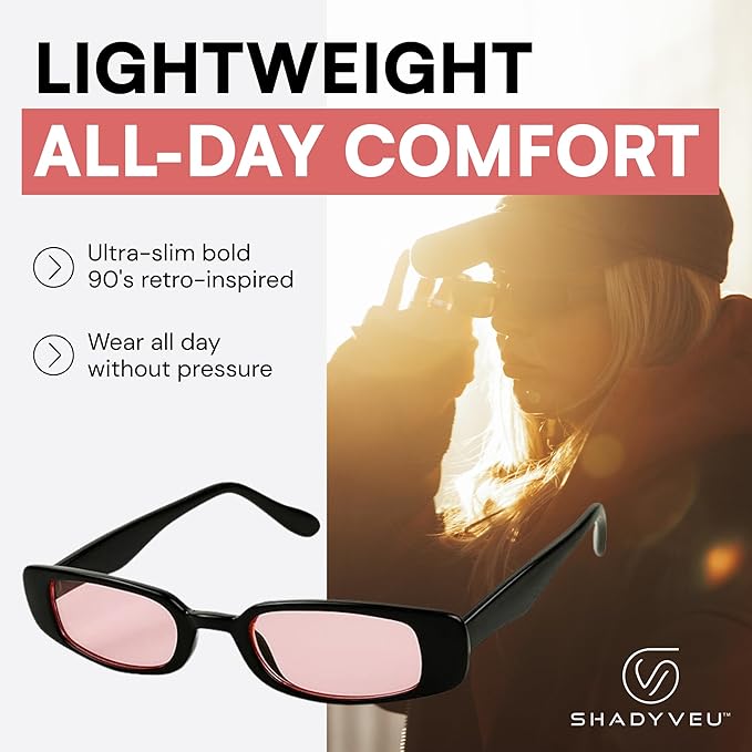 ShadyVEU Slim Classic Rectangular Sunglasses UV Protection 90’s Vintage Small Wide Retro Frame Fashion Shades