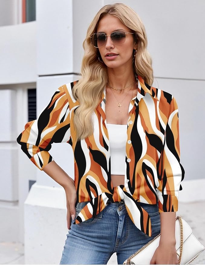 ZEAGOO Button Down Shirt for Women Long Sleeve Blouses Floral Printed Tops Business Casual Work Outfits S-XXL