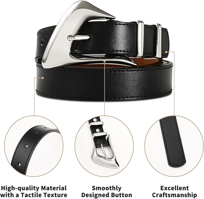 Women's Brown Belt Trend Belt with Gold Buckle Fashion Leather Waist Belt for Jeans Pants