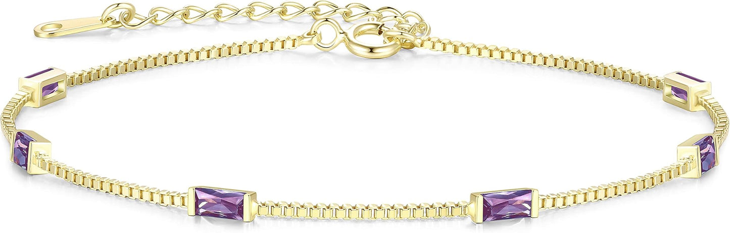 LOUISA SECRET Birthstone Bracelets for Women, 925 Sterling Silver Dainty Simple Women Charm Link Bracelet, Birthday Anniversary Christmas Jewelry Gifts for Women Wife Mom Her