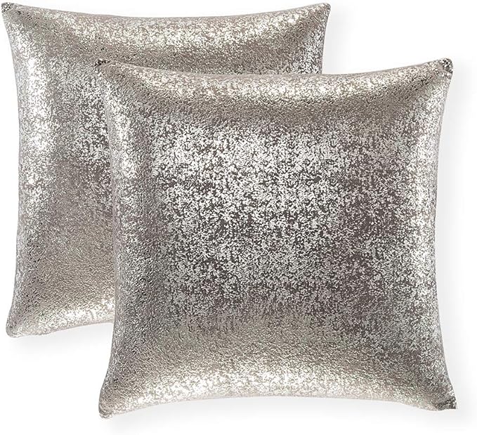 Sparkling Decorative Square Pillow Cases, Silver Grey Pillows, 18 inch Pillow Covers, for Home Sofa Couch Chair Back Seat Bedroom Car, Starry (Silver- Dark Gray)
