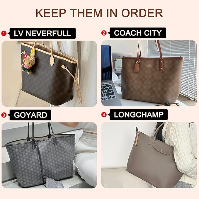 Doxo Purse Organizer Insert,Tote Bag Insert for Lv Neverfull MM,Longchamp Le-pliage L and More,Ultra Lightweight Bag Organizer Insert with Cover(Large,White-red)