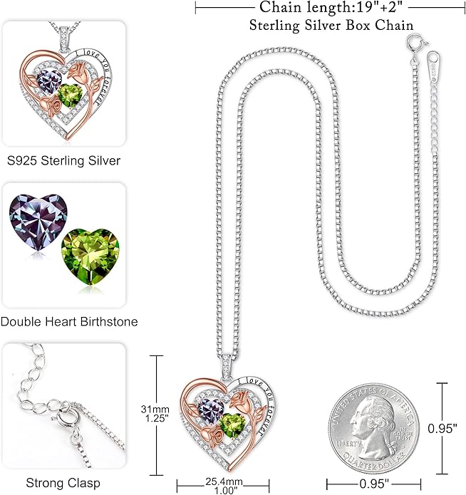 Iefil Mothers Day Gifts for Wife - Sterling Silver Birthstone Necklace Birthday Gifts for Her Wife