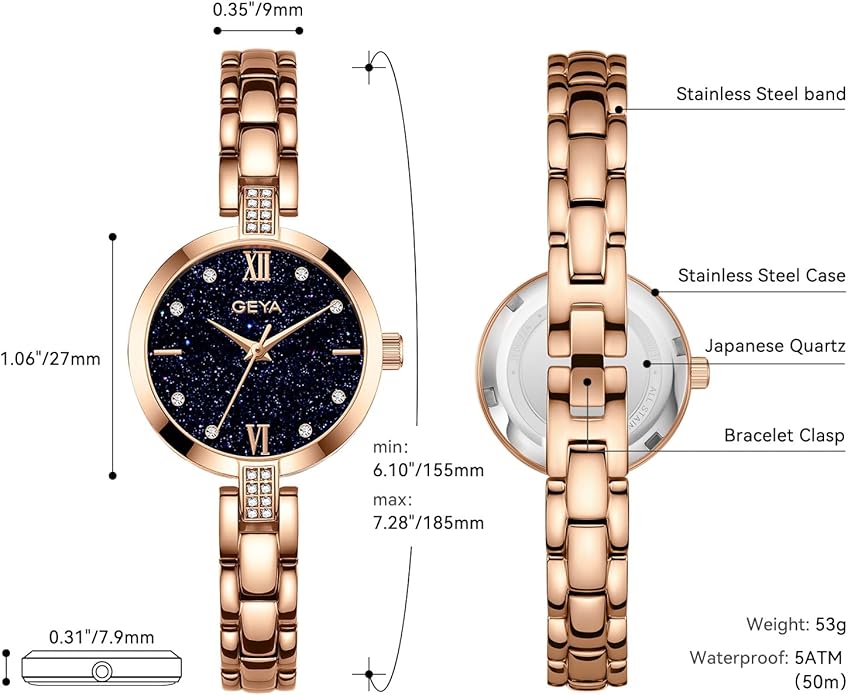 GeYa Silver Watch for Women Elegant Dressy Watch, Dainty Diamond Dial Stainless Steel Bracelet, Japanese Quartz Movement, 5ATM Water Resistant, Ideal for Petite Wrist, Gift Ready