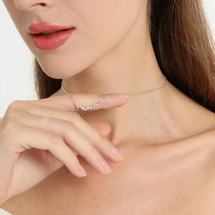 MIDEEO Christmas Gifts for Grandkids CZ Diamond Necklace for Women Dainty Layered Cubic Zirconia Solitaire Pendant Necklace Gold Plated Waterdrop Shape Square Emerald Green CZ Simulated Diamond Bridesmaid Necklace