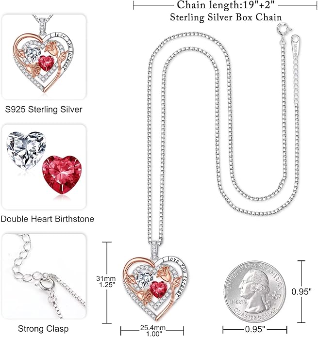Iefil Mothers Day Gifts for Wife - Sterling Silver Birthstone Necklace Birthday Gifts for Her Wife