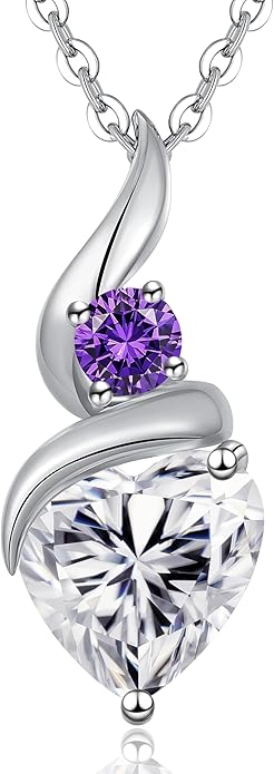 ANDSO Moissanite Heart Pendant Necklaces for Women, 925 Sterling Silver Necklace with Birthstone, Ideal Anniversary Present or Birthday Christmas Valentine Jewelry Gifts for Mom Wife Her Girlfriend