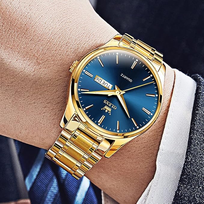 OLEVS Mens Gold Watches Analog Quartz Business Dress Watch Day Date Stainless Steel Classic Luxury Luminous Waterproof Casual Male Wrist Watches