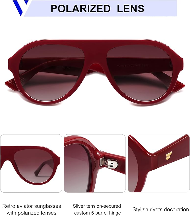 VANLINKER Retro Aviator Polarized Sunglasses for Men Women Trendy 70s Vintage Plastic Frame Sun Glasses VL9750