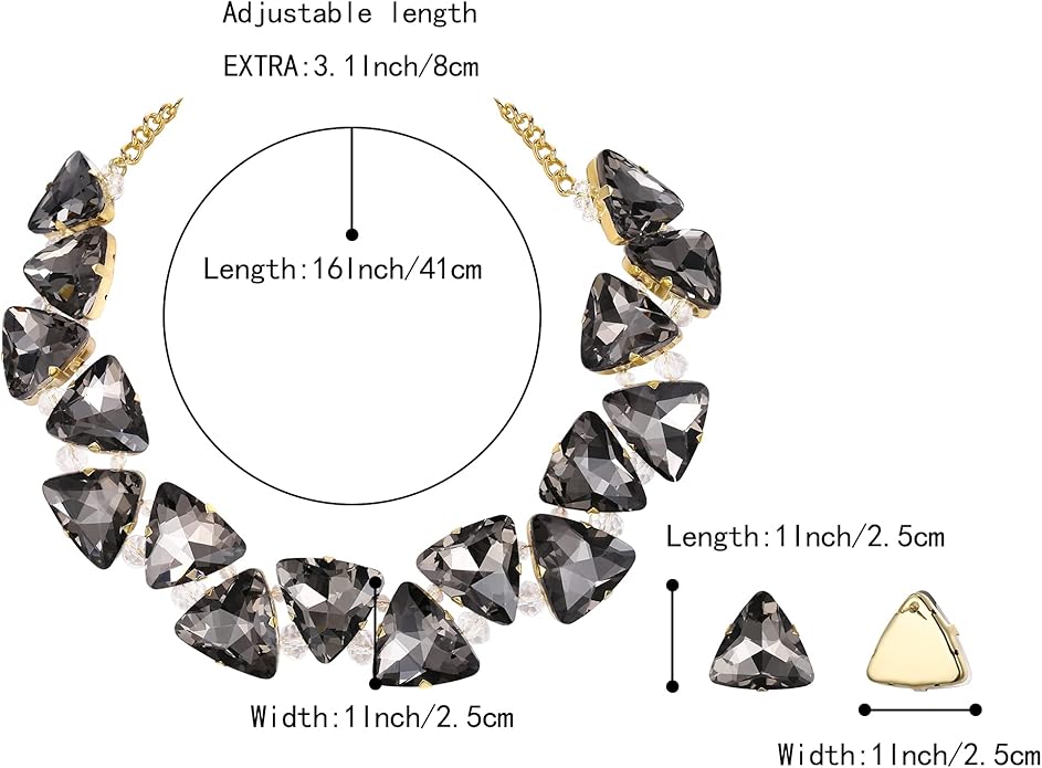 BriLove Art Deco Sparkly Triangle Statement Necklace Earrings Set for Women