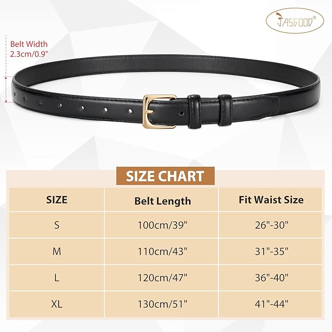 JASGOOD Women Leather Belt Fashion Ladies Skinny Leather Waist Belt for Pants Jeans Dress with Gold Buckle