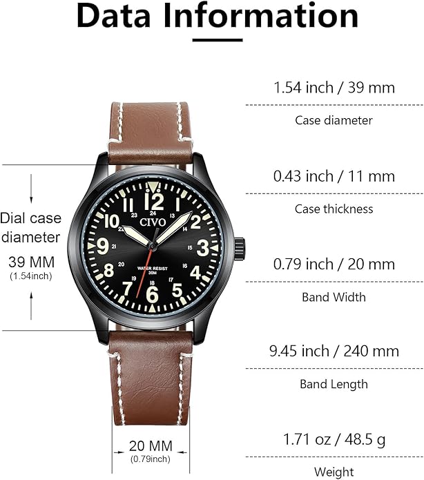 CIVO Analog Wrist Watches for Men: Waterproof Stainless Steel Mens Watches - Silver Watch with Easy Read Dial Men's Watch for Gift