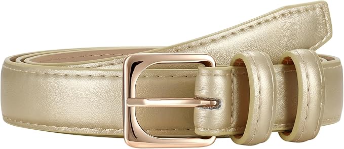 JASGOOD Women Leather Belt Fashion Ladies Skinny Leather Waist Belt for Pants Jeans Dress with Gold Buckle
