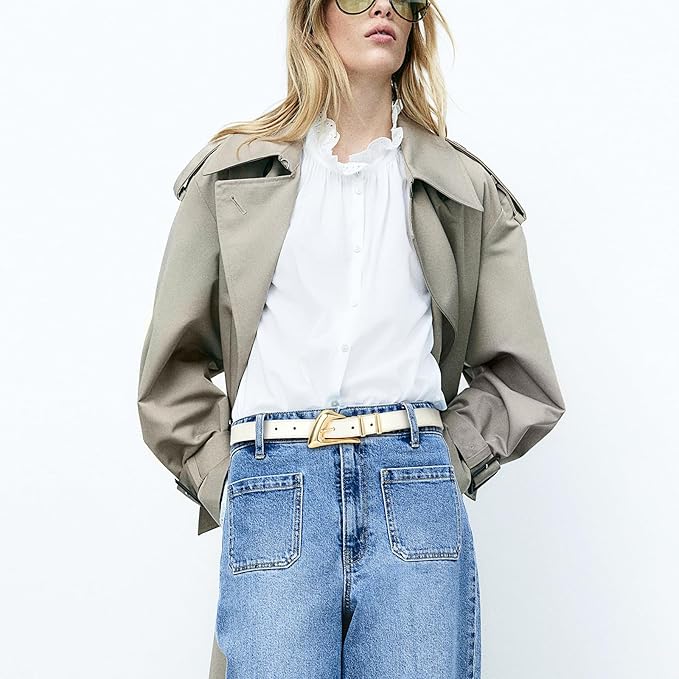 Women's Brown Belt Trend Belt with Gold Buckle Fashion Leather Waist Belt for Jeans Pants