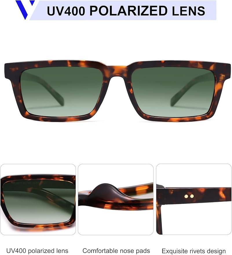 VANLINKER Retro Rectangular Polarized Sunglasses for Women Men Trendy Small Chic 80s 90s Square Sun Glasses VL9877