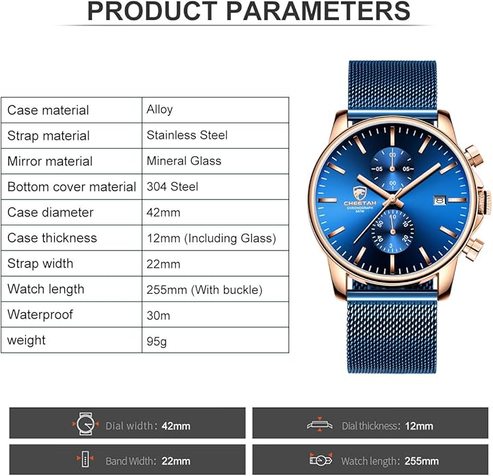 GOLDEN HOUR Mens Watch Fashion Sleek Minimalist Quartz Analog Mesh Stainless Steel Waterproof Chronograph Watches for Men with Auto Date