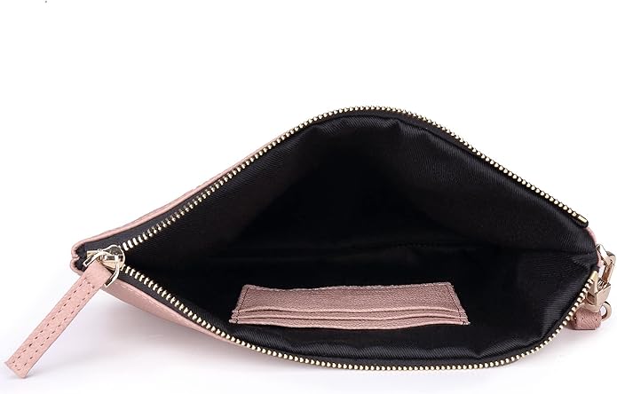 DORIS&JACKY Lambskin Leather Wristlet Clutch Purse for Women Soft Designer Slim Cell Phone Pouch Bag with Detachable Strap