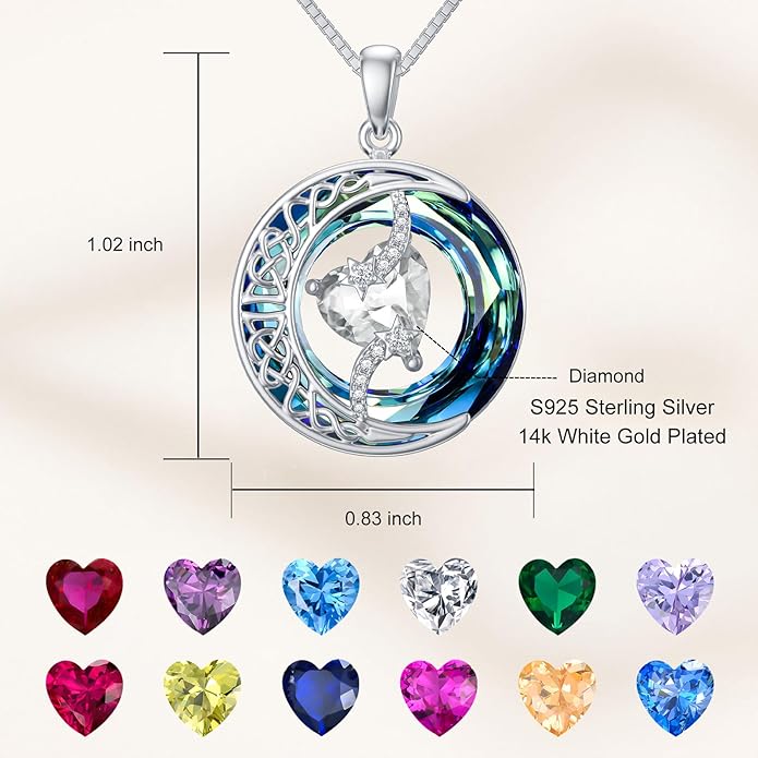 TOUPOP Birthstone Necklace 925 Sterling Silver Moon and Star Pendant with Blue Crystal Celtic Moon Jewelry Birthday Valentines Day Gifts for Women Mom Wife Her