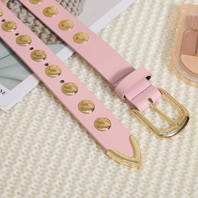 VATAN Women Leather Belt for Jeans Dresses Pants Fashion Ladies Casual Waist Belt with Gold Buckle