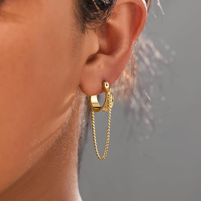 Gold Plated Statement Chunky Dangle Stud Earrings for Women, Gold Plated Hoop Knot Claw Earrings Tarnish Free Jewelry for Women Gifts