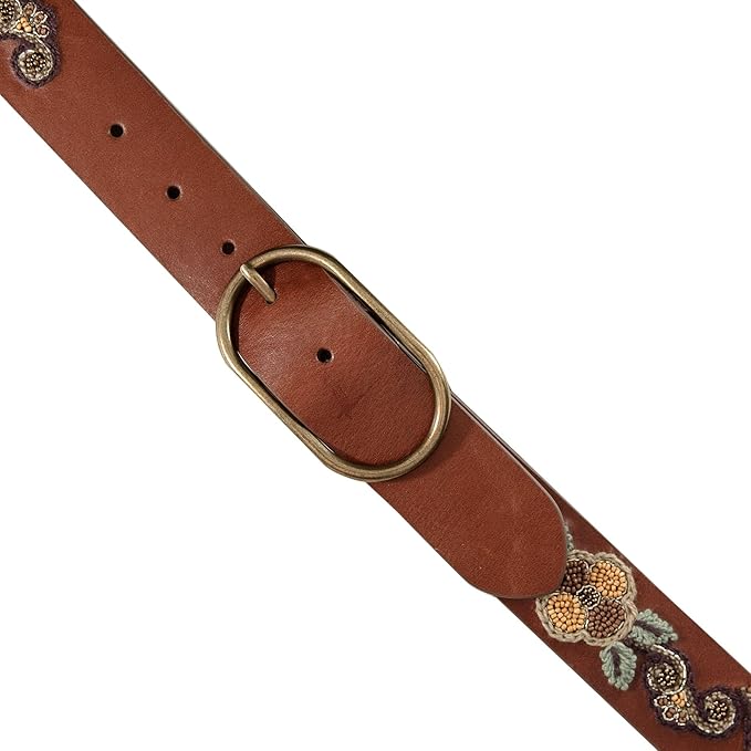 Lucky Brand Women's Embroidered Leather Belt | Stylish | Classic | Western-Inspired | American Heritage | Jean | Pant