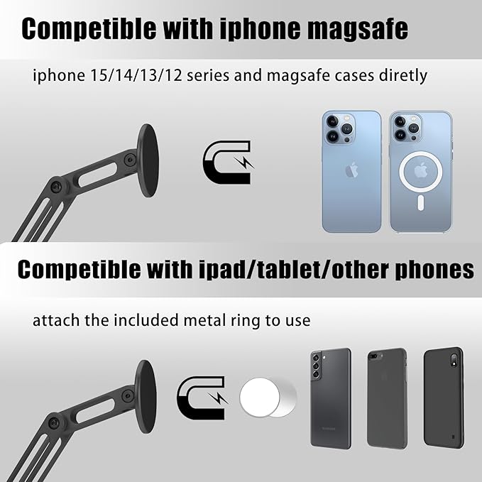 Large Magsafe Phone Stand for Desk, Large Size Foldable & Adjustable Magnetic iPhone Stand Holder with Non Slip Pad for Desk/Home/Office, Compatible with iPhone 17/1615/14/13/12 All Series(Black)