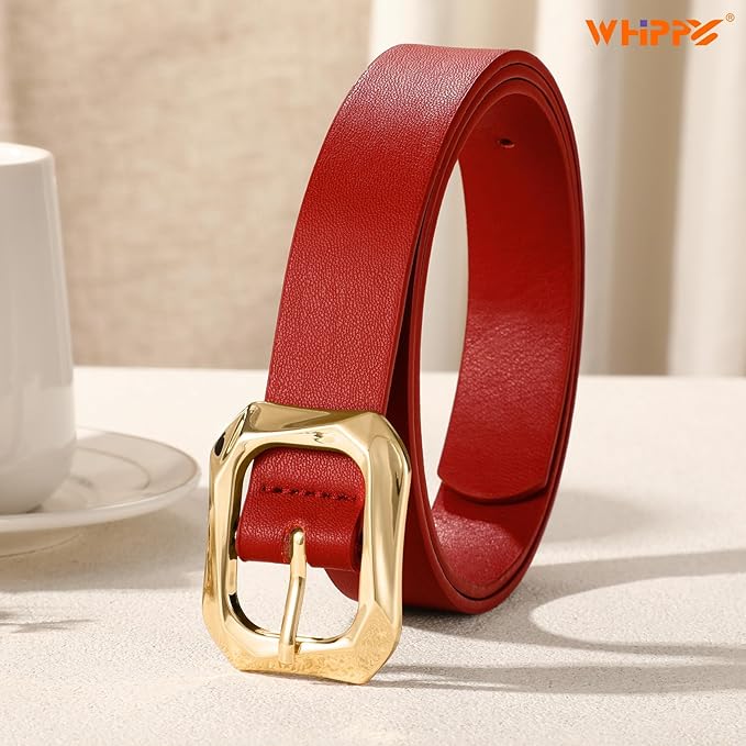 WHIPPY Women's Leather Belts with Gold Buckle Casual Fashion Ladies Waist Belts for Jeans Pants Dresses