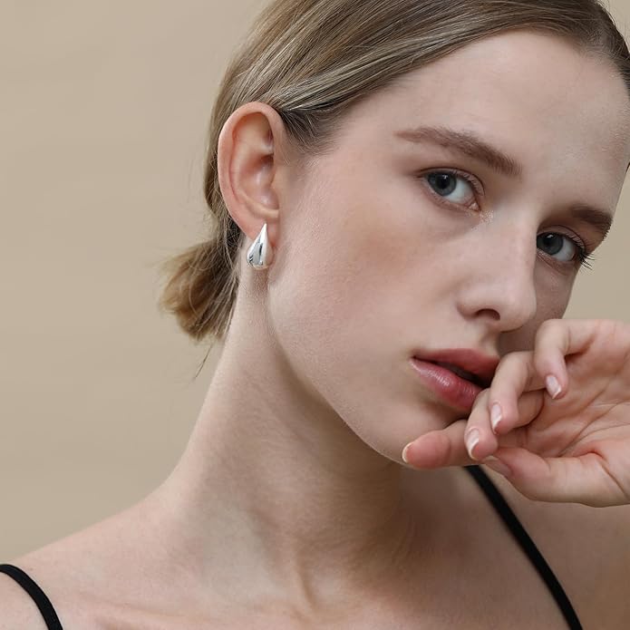 Apsvo Chunky 14K Gold Plated Hoop Earrings for Women, Lightweight Waterdrop Hollow Open Hoops, Hypoallergenic Dupes Earrings
