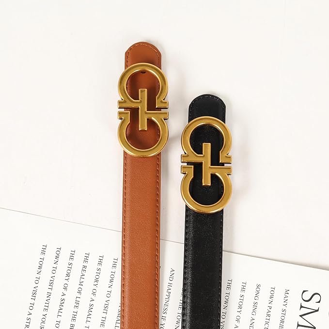 Women's Fashion Classic Metal Buckle Leather Belt with Jeans Dress